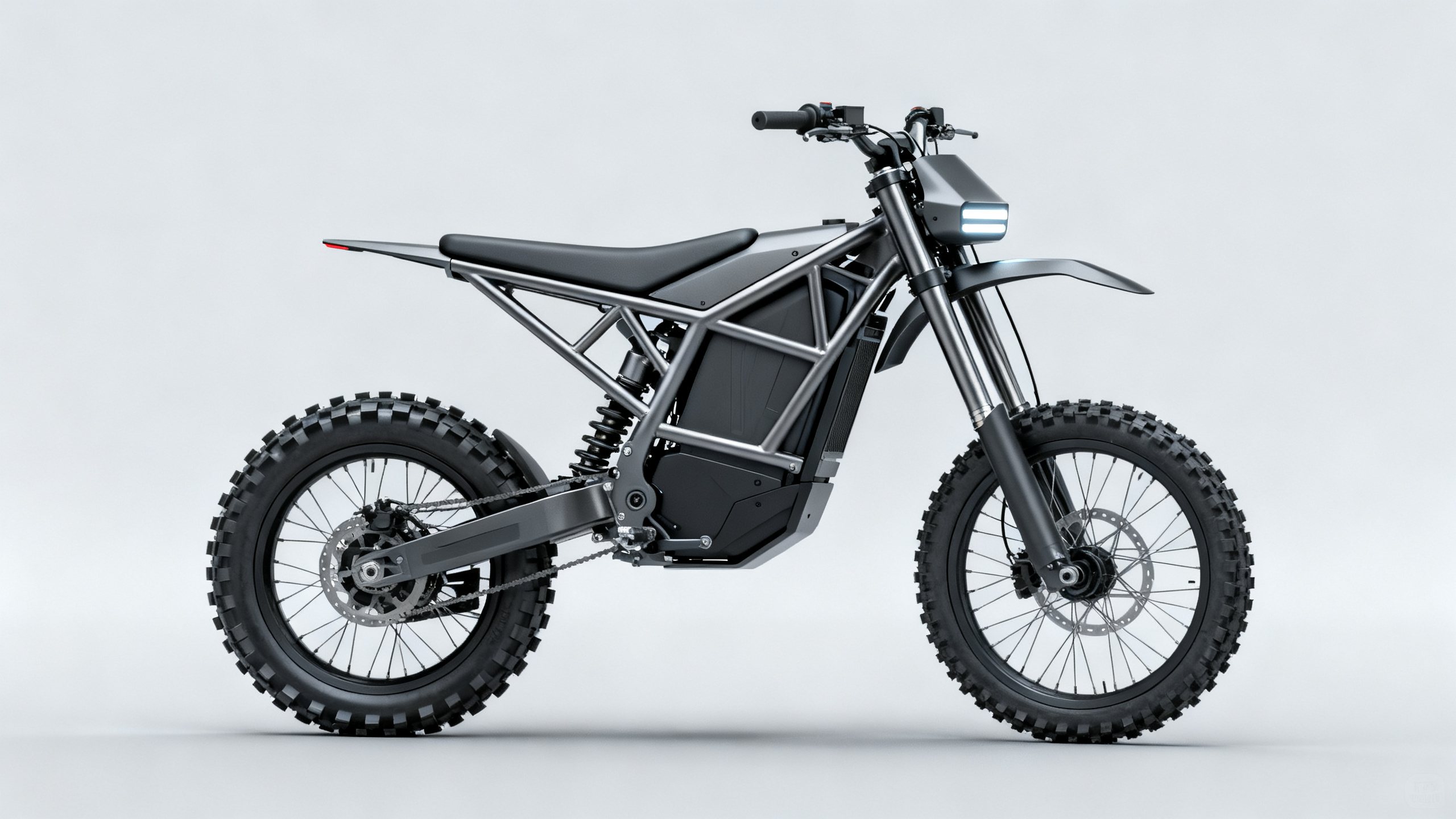 Electric off-road motorcycle in matte gunmetal — Synth Mobility